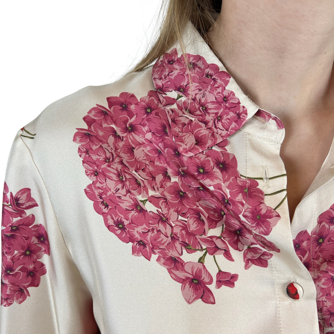 LA DOUBLE J Abito lungo in seta con stampa ortensie