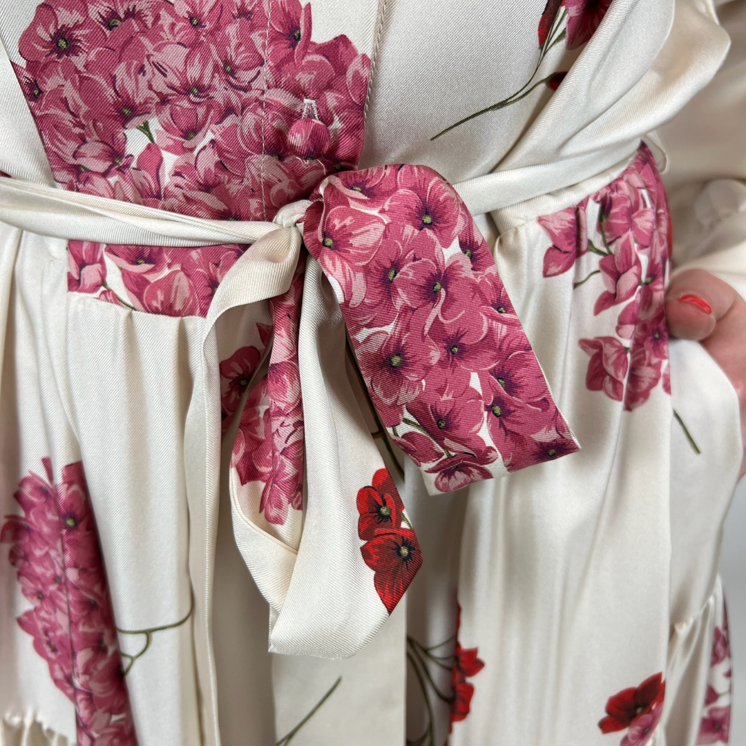 LA DOUBLE J Abito lungo in seta con stampa ortensie