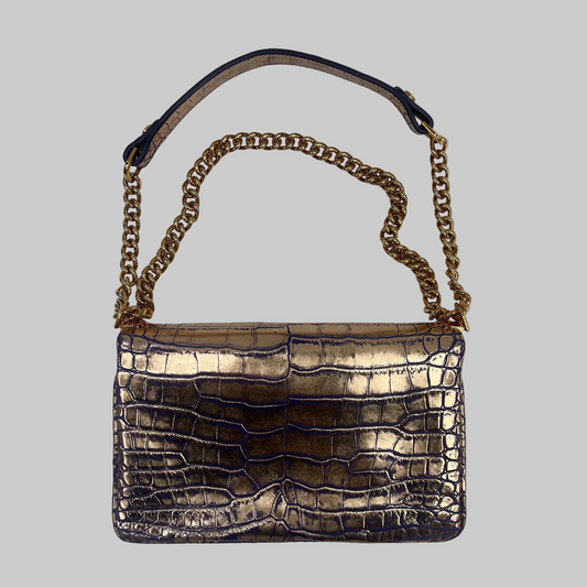 LA PRIMA Borsa rettangolare in coccodrillo toni rosa