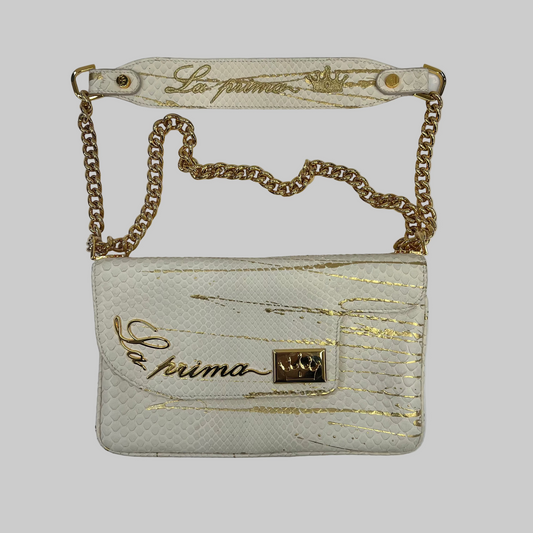 LA PRIMA Borsa rettangolare in pitone color panna