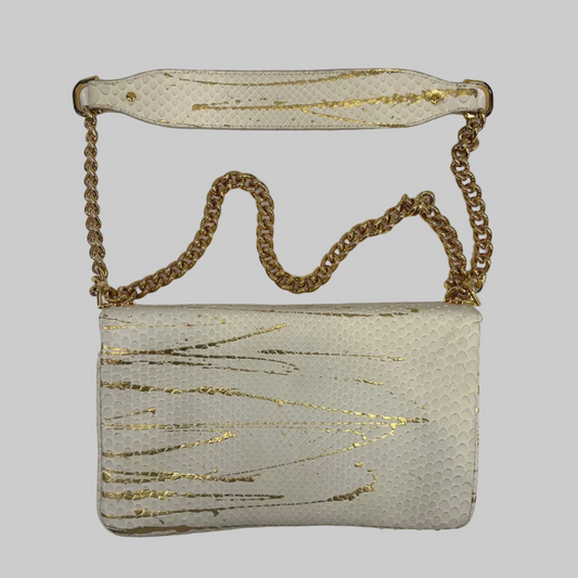 LA PRIMA Borsa rettangolare in pitone color panna