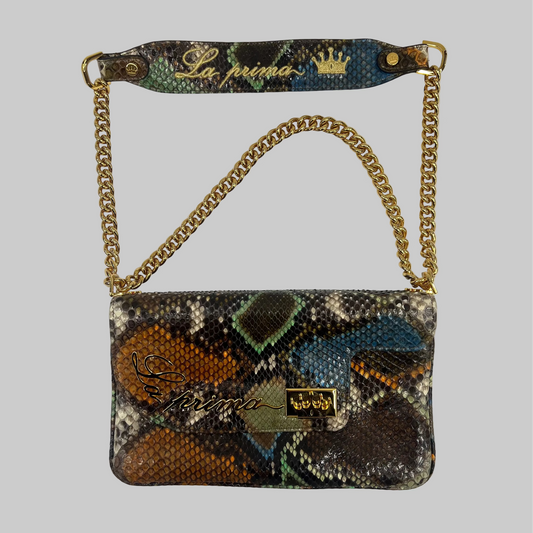 LA PRIMA Borsa rettangolare in pitone multicolor