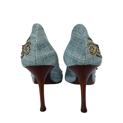 xLE SILLA Décolleté in denim con pietre colorate