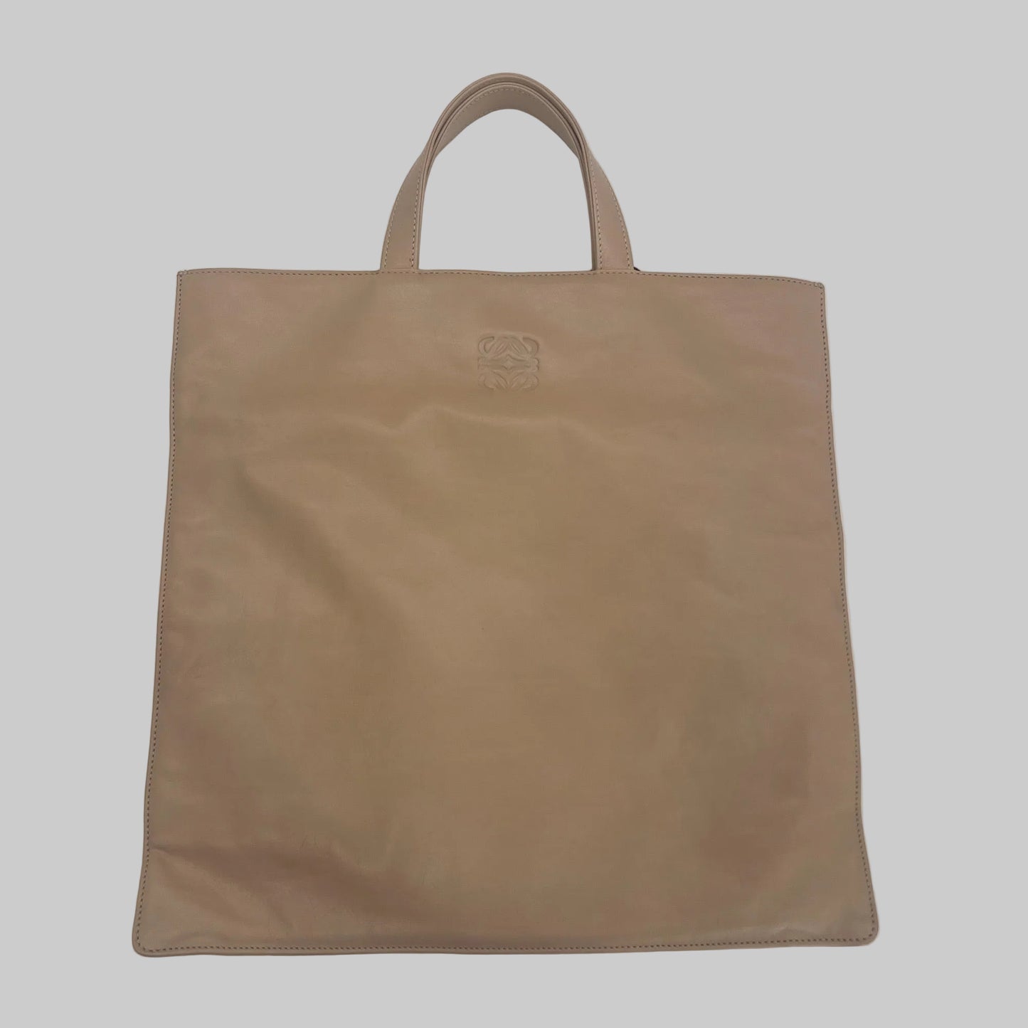 LOEWE Borsa "Anagram" quadrata piatta in pelle beige chiaro