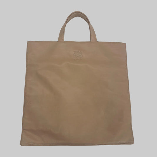 LOEWE Borsa "Anagram" quadrata piatta in pelle beige chiaro