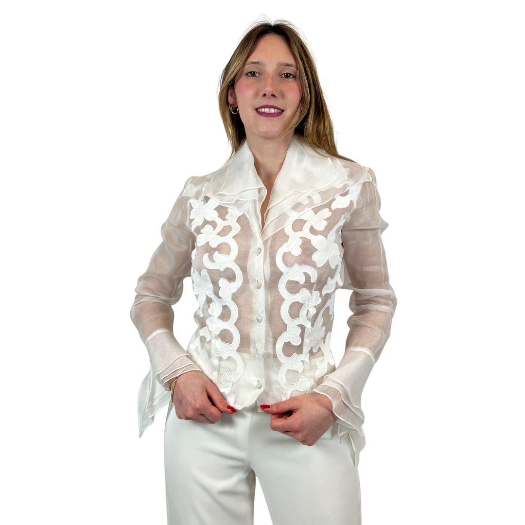 LORENZO RIVA Camicia bianca in organza trasparente
