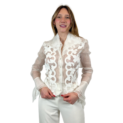 LORENZO RIVA Camicia bianca in organza trasparente