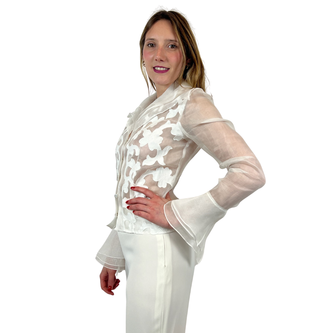LORENZO RIVA Camicia bianca in organza trasparente