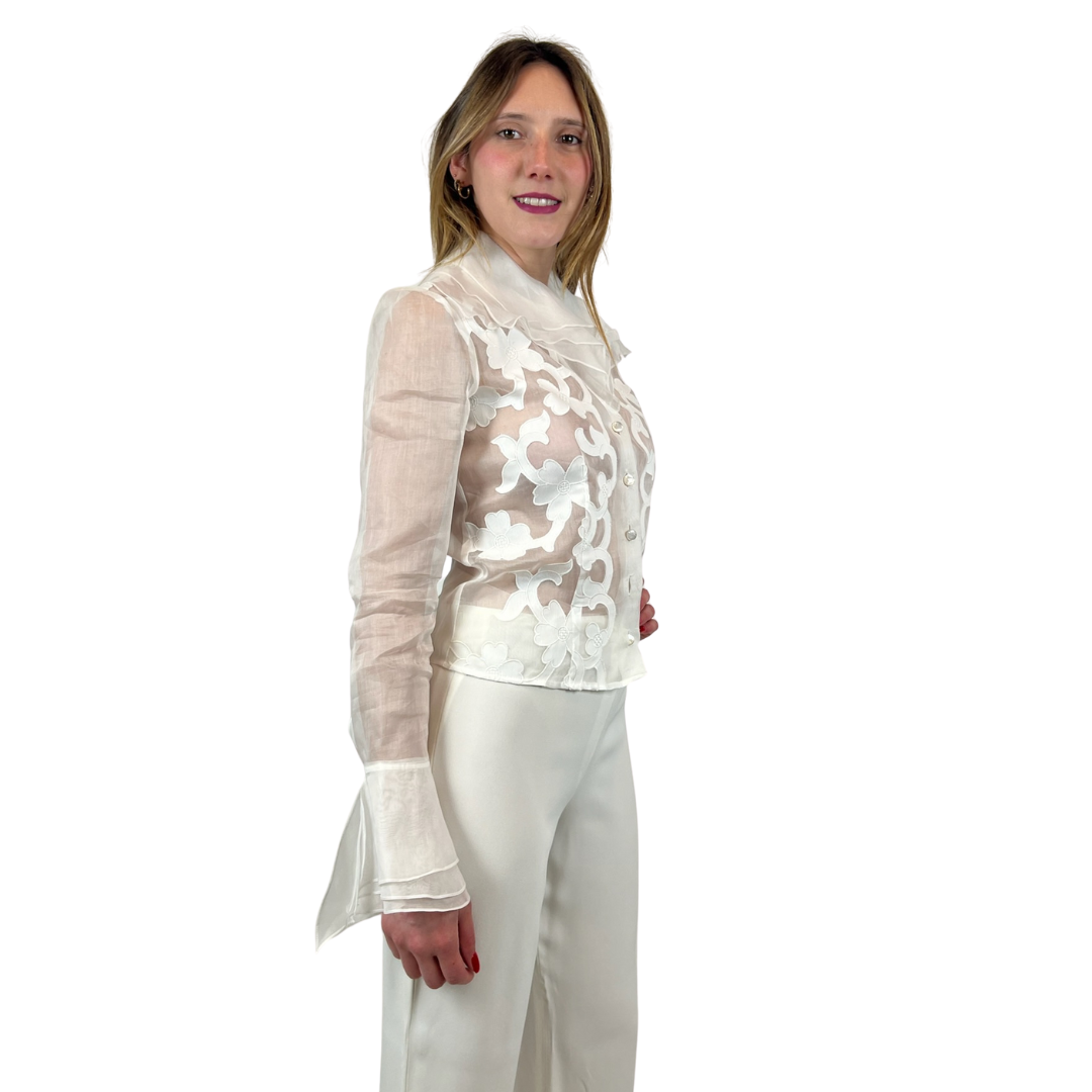 LORENZO RIVA Camicia bianca in organza trasparente
