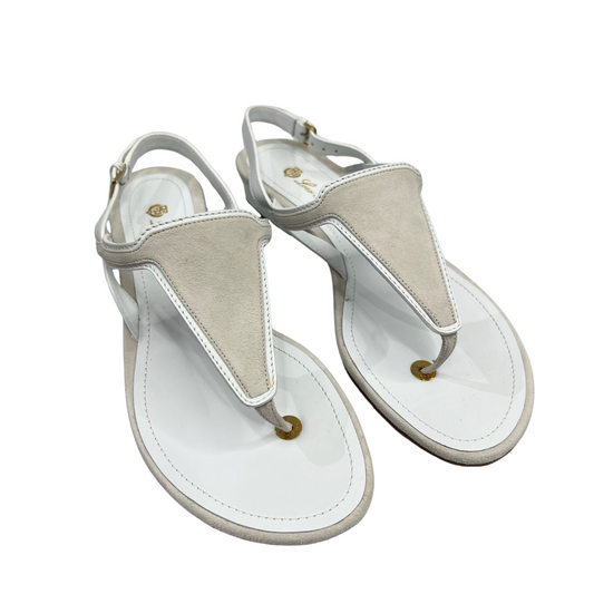 LORO PIANA Scarpa infradito in pelle bianca scamosciata