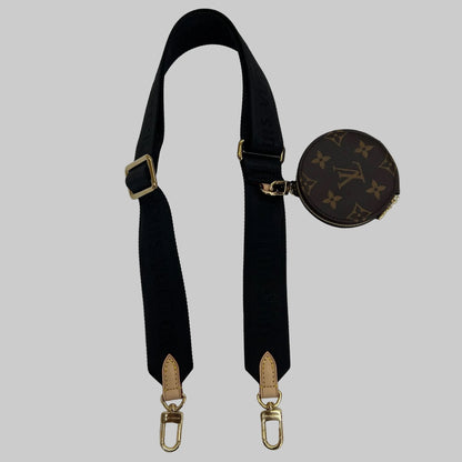 LOUIS VUITTON Bandulière in tessuto nera con porta monete rotondo monogram