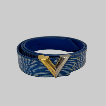 LOUIS VUITTON Cintura in pelle Epi blu striata bianca
