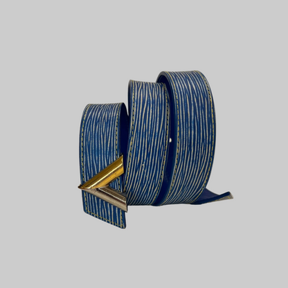 LOUIS VUITTON Cintura in pelle Epi blu striata bianca
