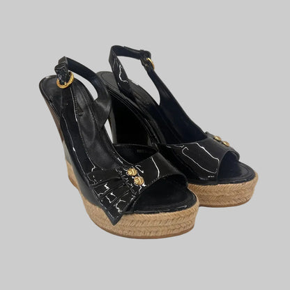  LOUIS VUITTON Sandalo zeppa nera in vernice
