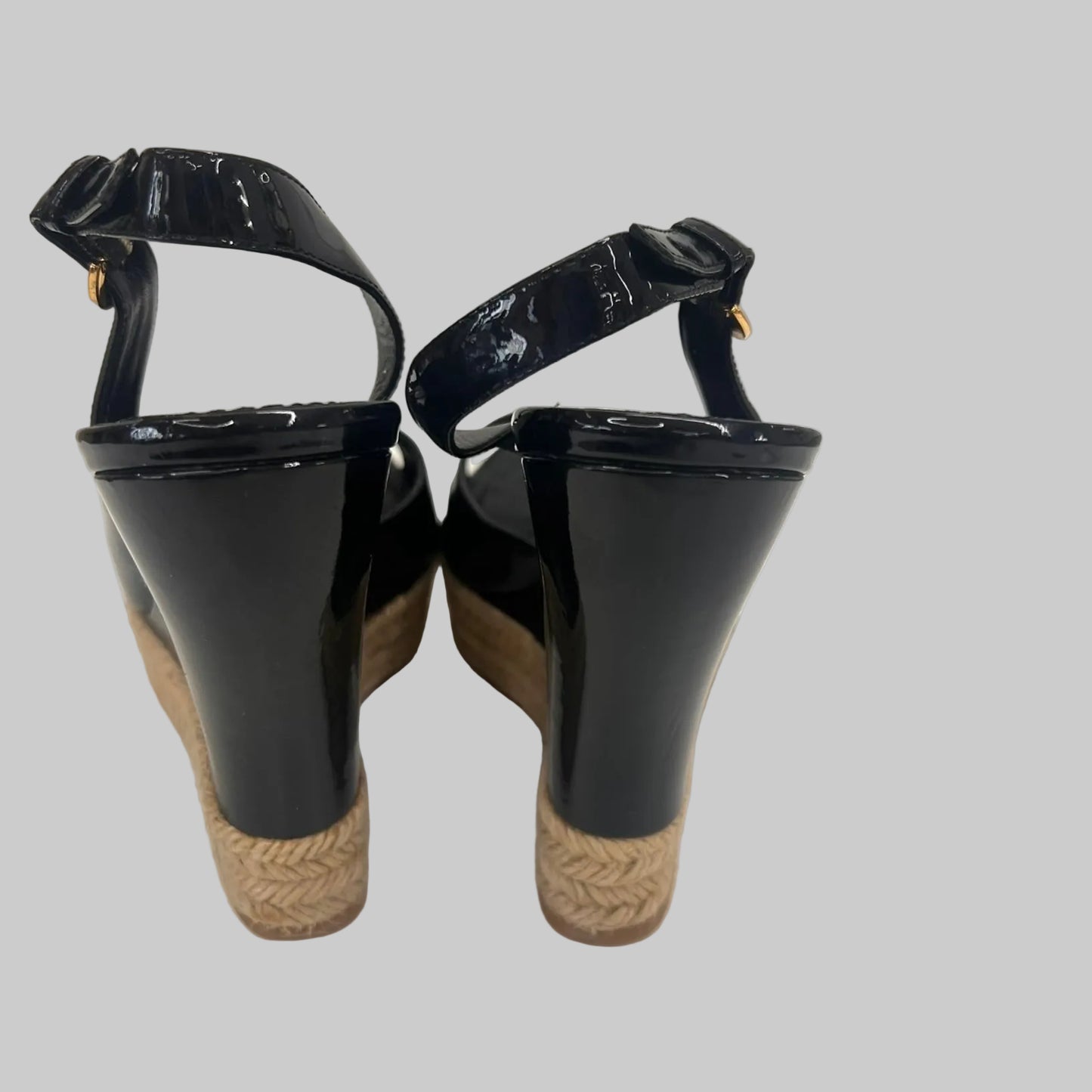 LOUIS VUITTON Sandalo zeppa nera in vernice