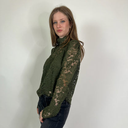 LUISA SPAGNOLI Top maniche lunghe in pizzo macramé verdone