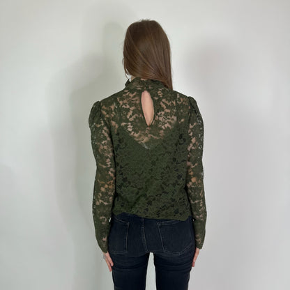 LUISA SPAGNOLI Top maniche lunghe in pizzo macramé verdone