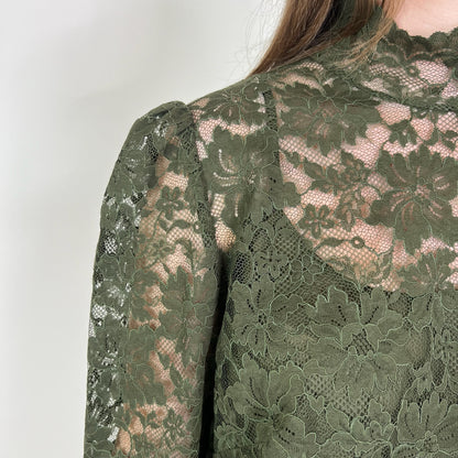 LUISA SPAGNOLI Top maniche lunghe in pizzo macramé verdone