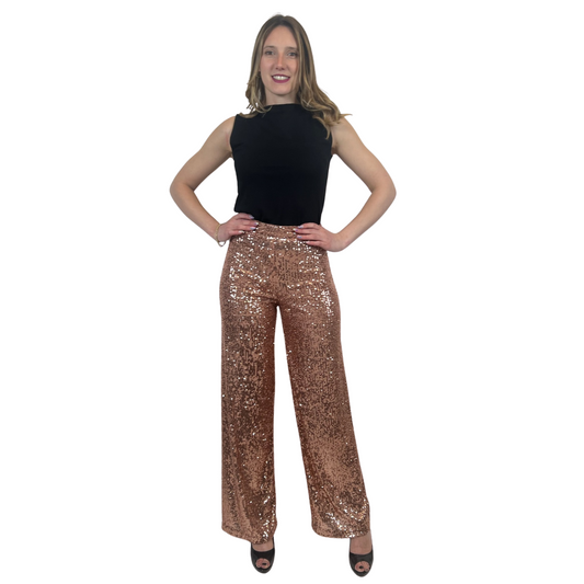 L'AUTRE CHOSE Pantaloni in micro paillettes oro rosa