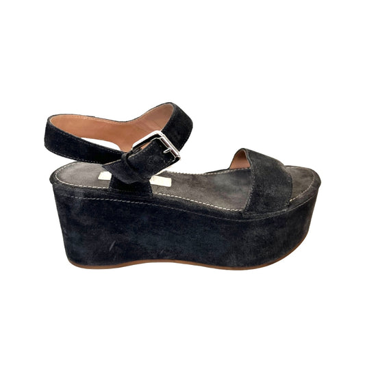 Scarpa sandalo in pelle scamosciata grigio antracite con zeppa piatta, fascia e cinturino alla caviglia