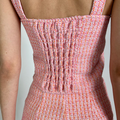 MAJE Completo bouclè top e shorts rosa arancio