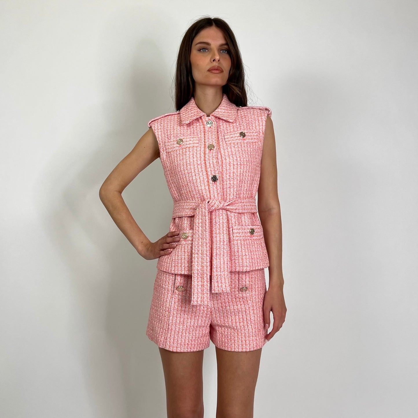 MAJE Gilet tessuto boucle rosa arancio