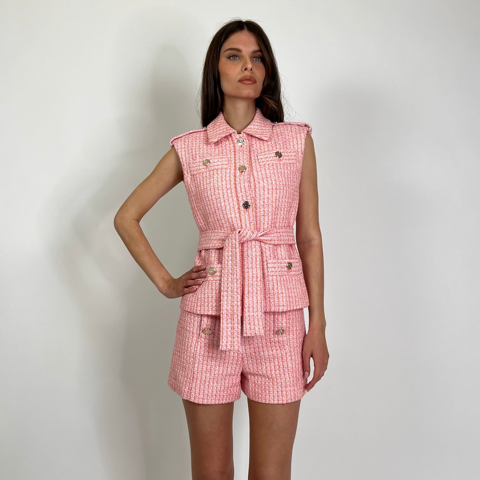MAJE Gilet tessuto boucle rosa arancio