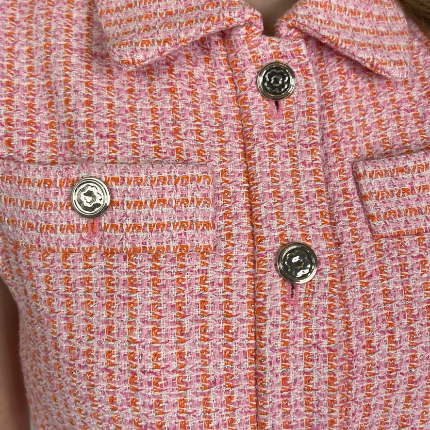 MAJE Gilet tessuto boucle rosa arancio