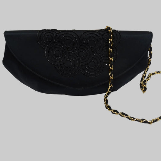 MARIO GIORDANO Pochette in raso nero e catena oro