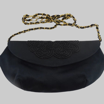 MARIO GIORDANO Pochette in raso nero e catena oro