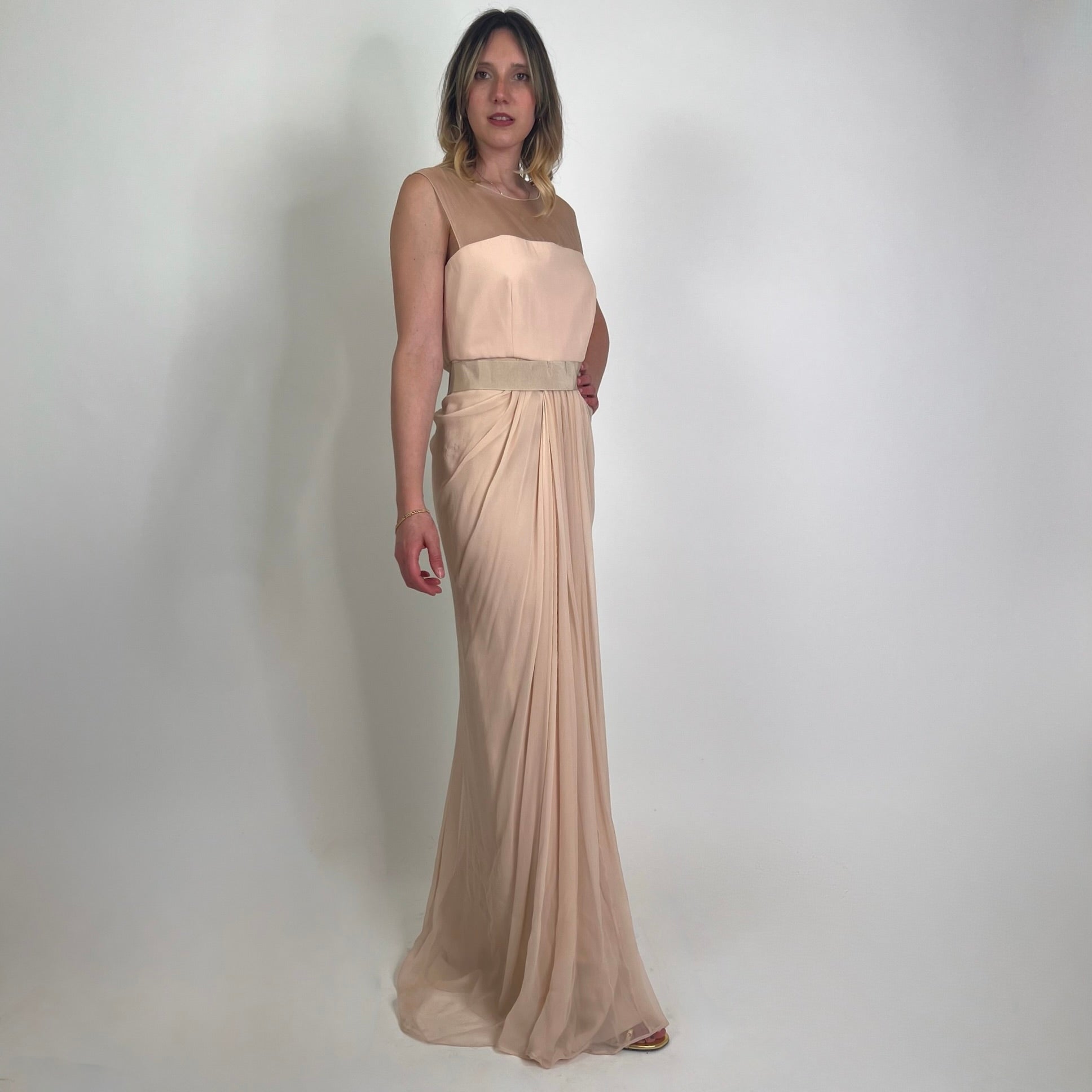 MAX MARA Abito lungo cipria in voile di seta