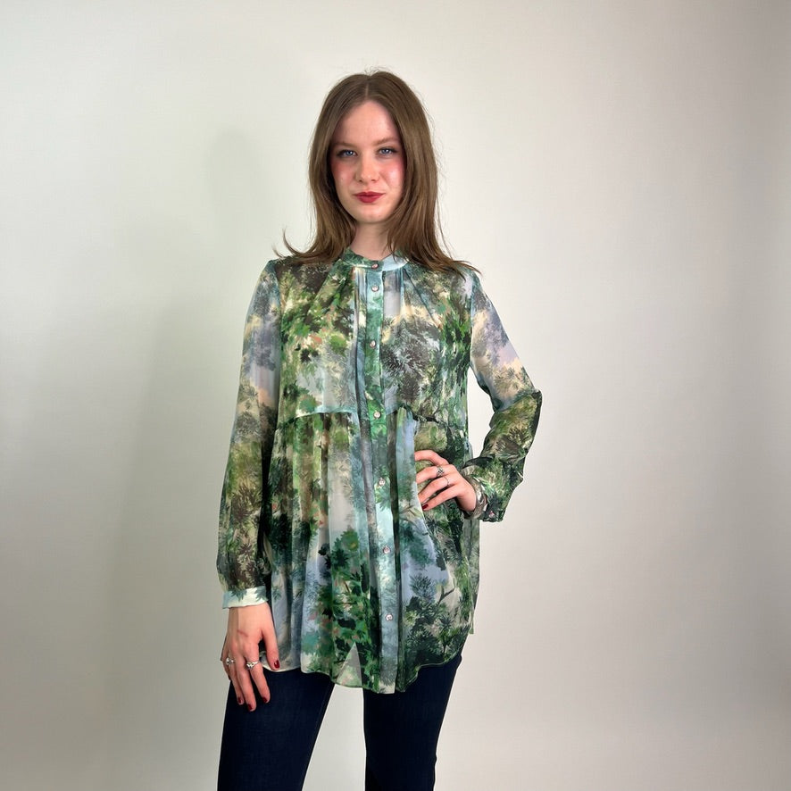 MAX MARA Camicia in georgette di seta verde azzurra