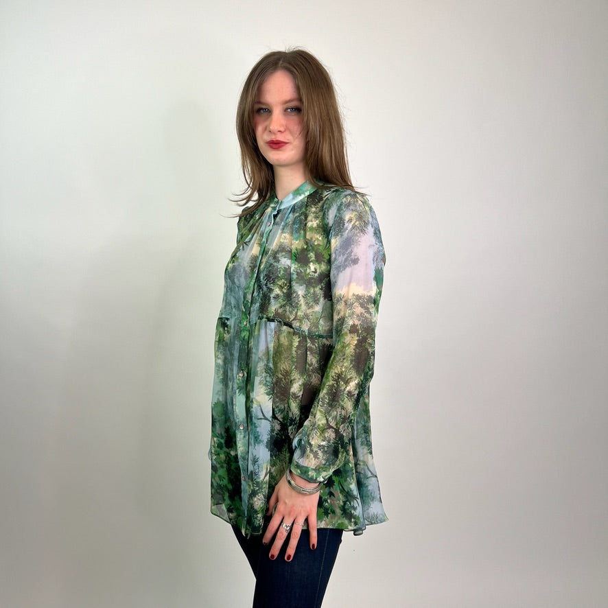 MAX MARA Camicia in georgette di seta verde azzurra