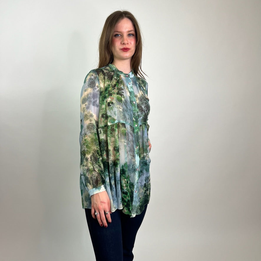 MAX MARA Camicia in georgette di seta verde azzurra