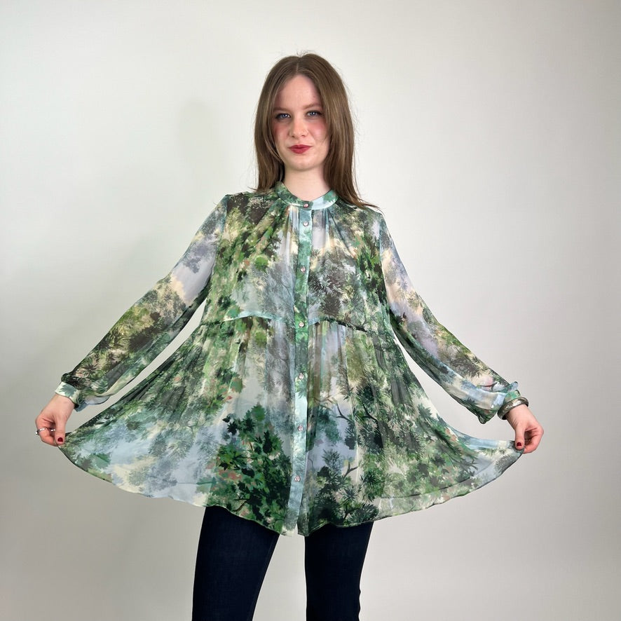 MAX MARA Camicia in georgette di seta verde azzurra