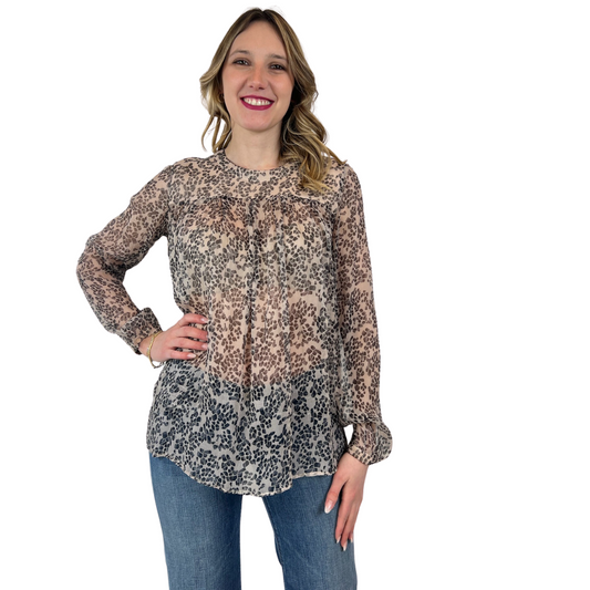 MAX MARA Camicia in voile di seta nude e macchie nere