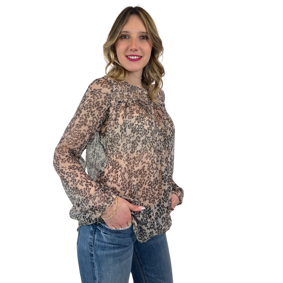 MAX MARA Camicia in voile di seta nude e macchie nere