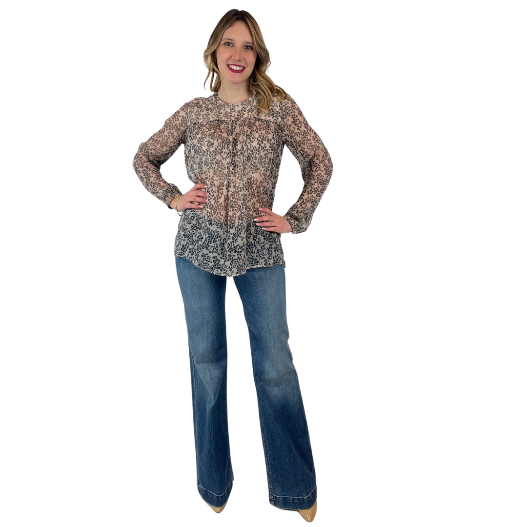 MAX MARA Camicia in voile di seta nude e macchie nere