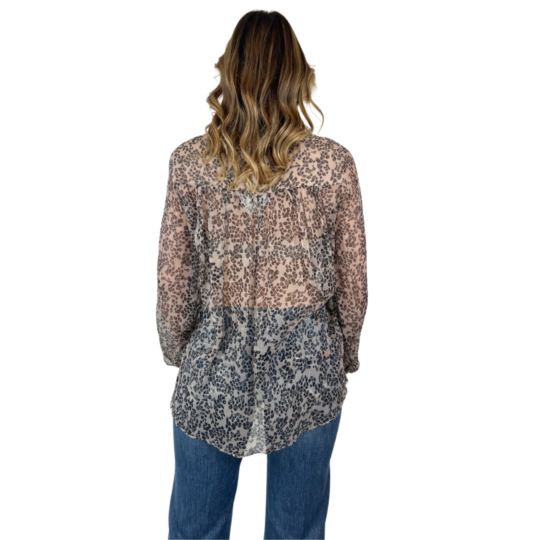 MAX MARA Camicia in voile di seta nude e macchie nere