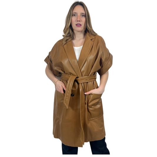 MAX MARA Cappotto trench in nappa color cuoio