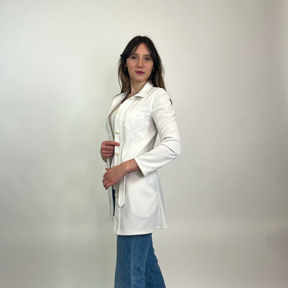MIU MIU Giacca lunga bianca con cintura
