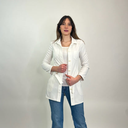 MIU MIU Giacca lunga bianca con cintura