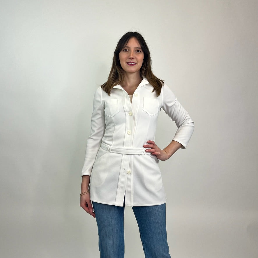MIU MIU Giacca lunga bianca con cintura