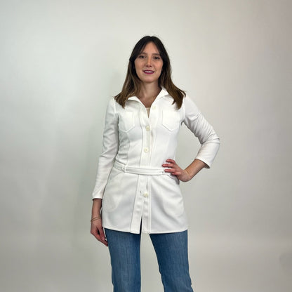 MIU MIU Giacca lunga bianca con cintura