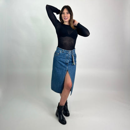 MIU MIU Gonna longuette in jeans con spacco