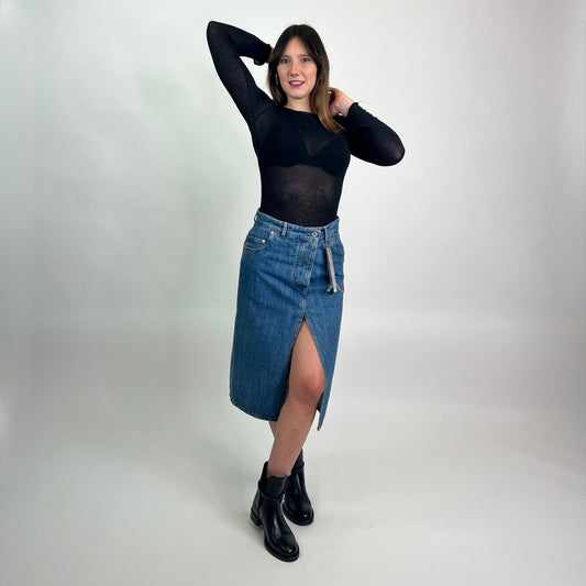 MIU MIU Gonna longuette in jeans con spacco