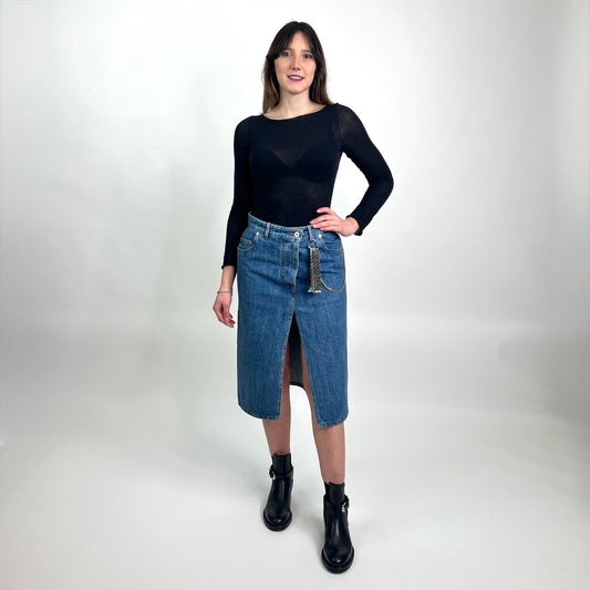 MIU MIU Gonna longuette in jeans con spacco