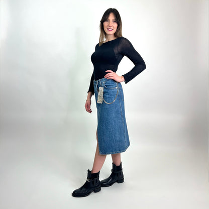 MIU MIU Gonna longuette in jeans con spacco