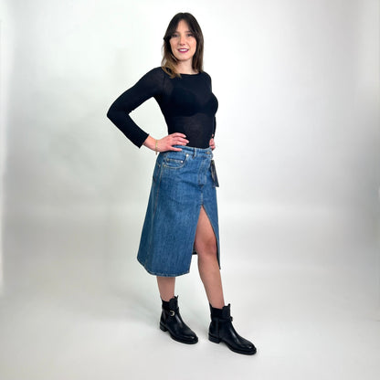 MIU MIU Gonna longuette in jeans con spacco