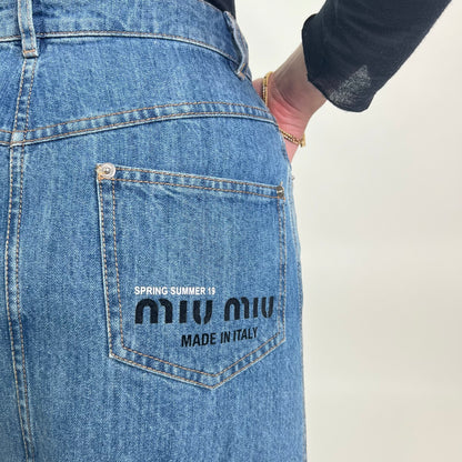 MIU MIU Gonna longuette in jeans con spacco